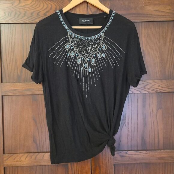 The Kooples Tops - The Kooples Tshirt Linen Blend Beaded Shirt